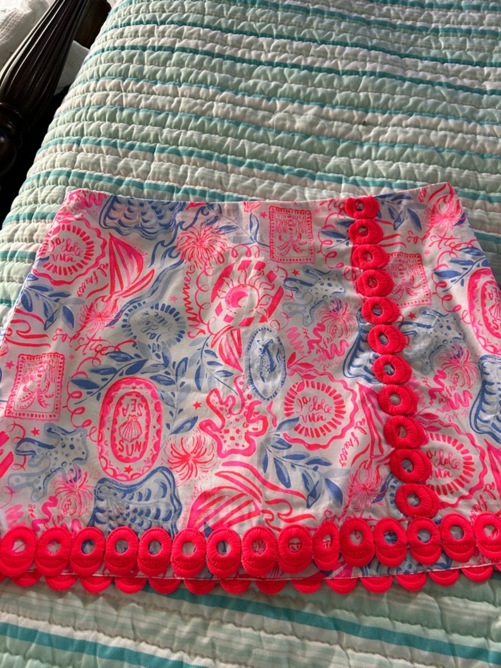 Lily Pulitzer Floral Print Pink and Blue Cotton-Blend Mini Skort coral trim